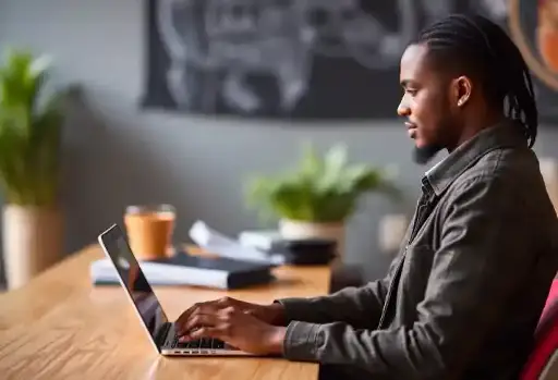 a man on his laptop, writing